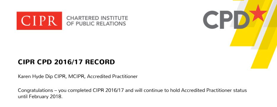 CIPR CPD Record Karen Hyde Professional Development